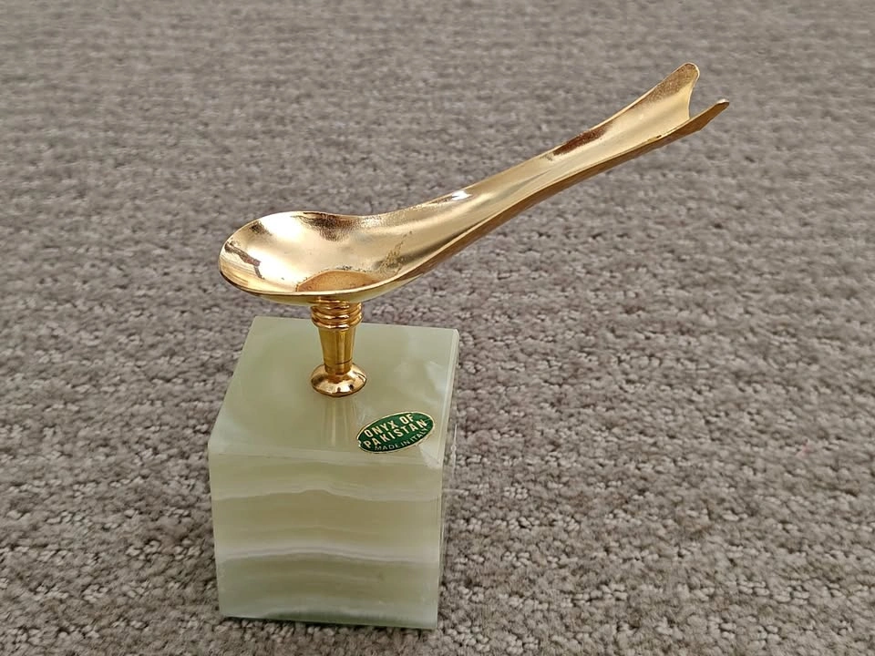 Vintage Onyx Marble Base with Brass Pipe Holder Stand Rack