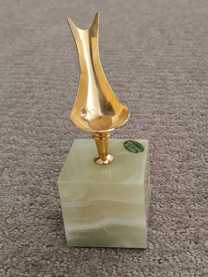 Vintage Onyx Marble Base with Brass Pipe Holder Stand Rack - photo 3