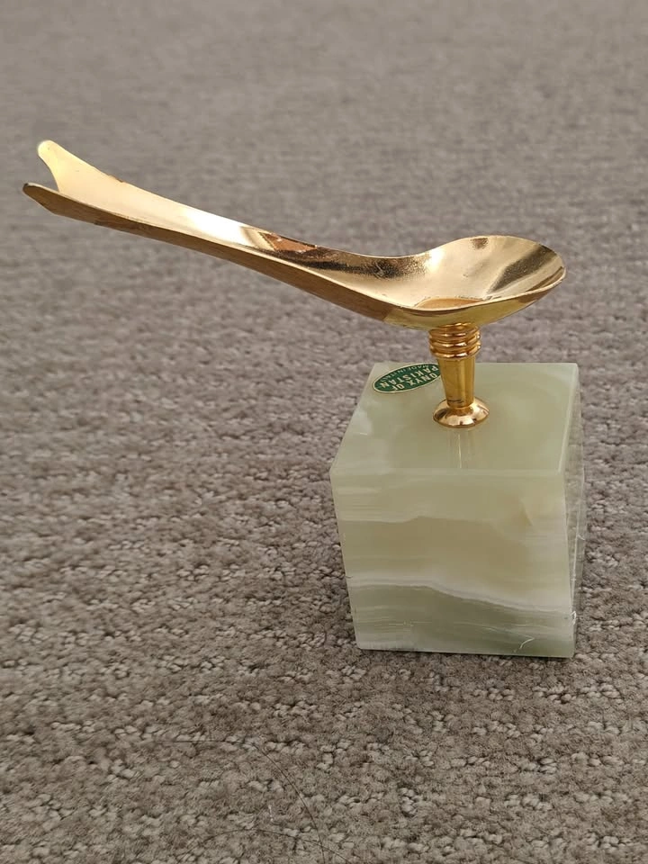 Vintage Onyx Marble Base with Brass Pipe Holder Stand Rack - photo 4
