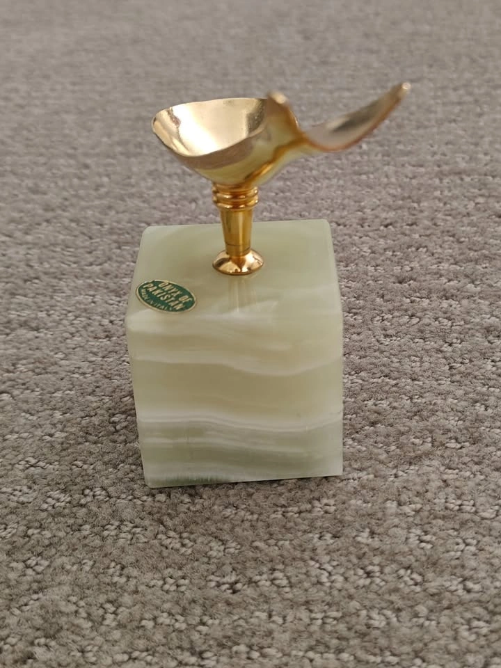 Vintage Onyx Marble Base with Brass Pipe Holder Stand Rack - photo 5