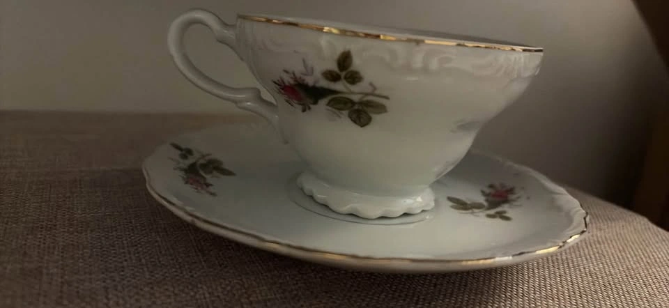 Vintage Porcelain Teacup and Saucer Set with Pink Rose Pattern - photo 3