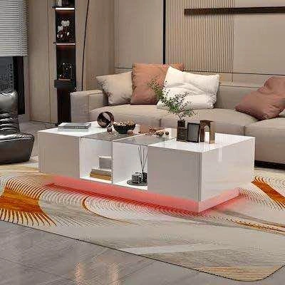 Modern White High Gloss LED Coffee Table