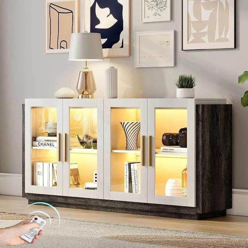 Modern 4-Door Glass Sideboard with LED Lights