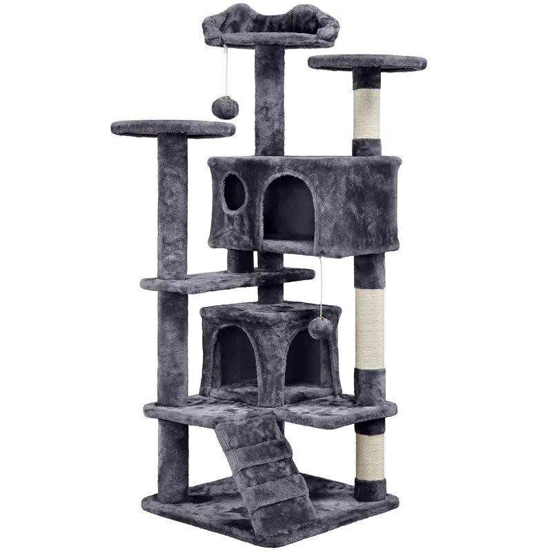 Multi-Level Grey Plush Cat Tree Tower