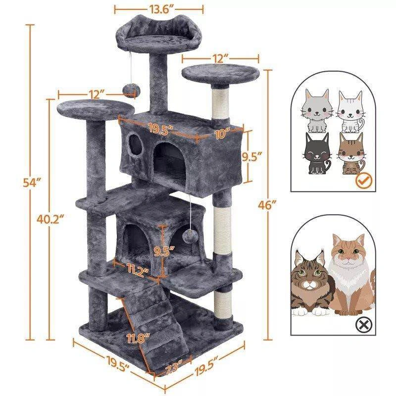 Multi-Level Grey Plush Cat Tree Tower - photo 2
