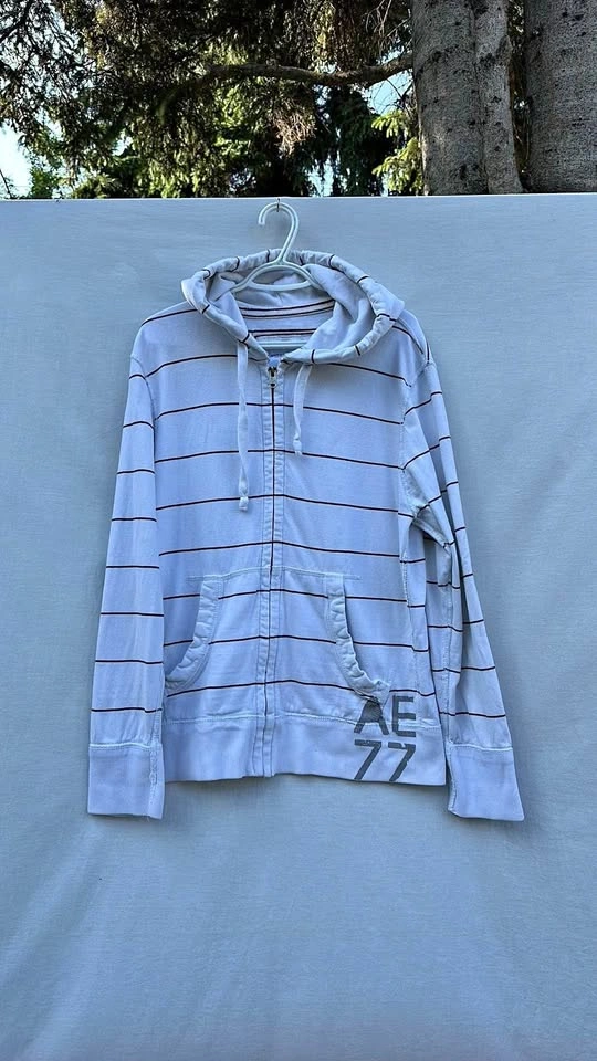 American Eagle Striped Zip Up Sweater