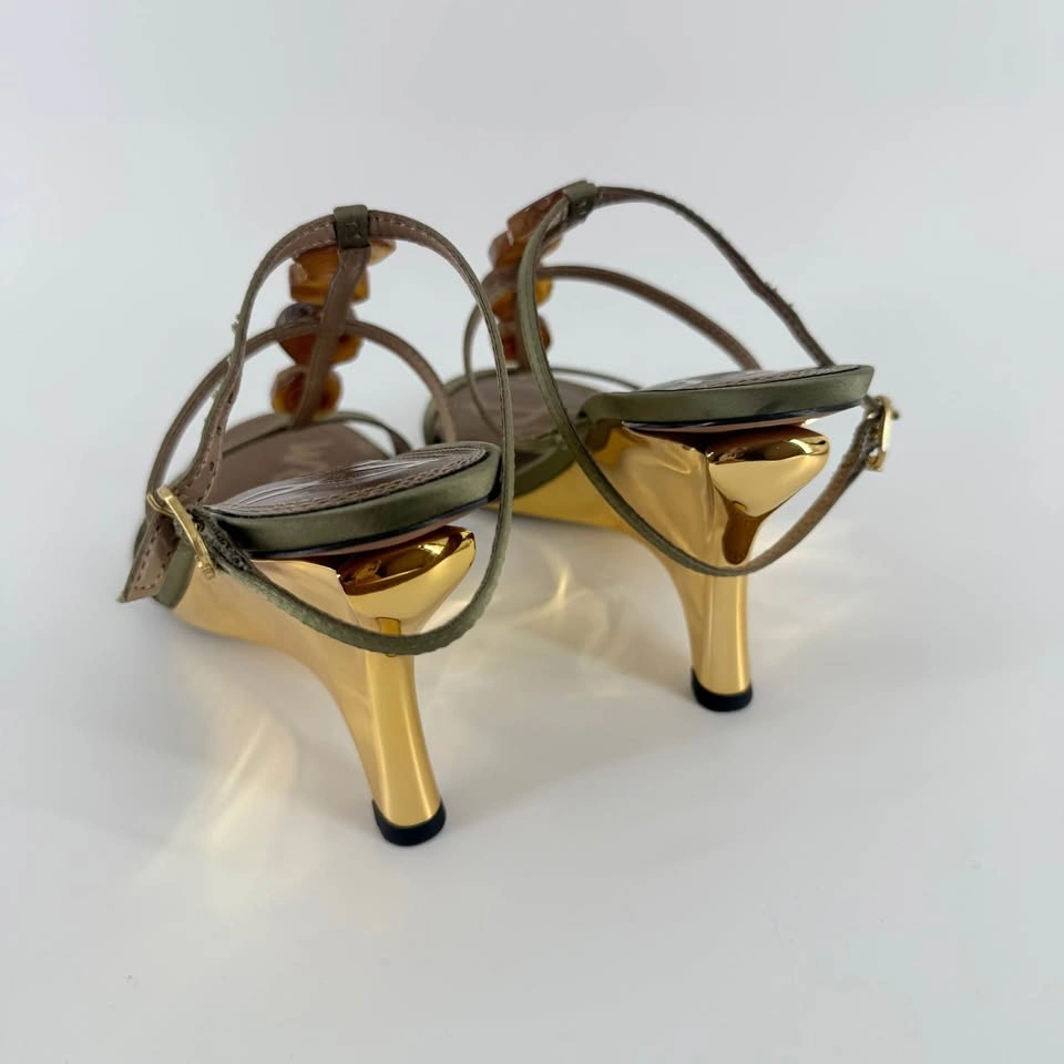 Sam Edelman Massey Olive Satin Gold Architectural Wedge Sandals - photo 2