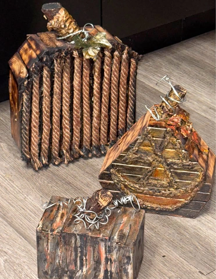 Set of 3 Handmade Wooden Pumpkins-$30-pickup Cochrane