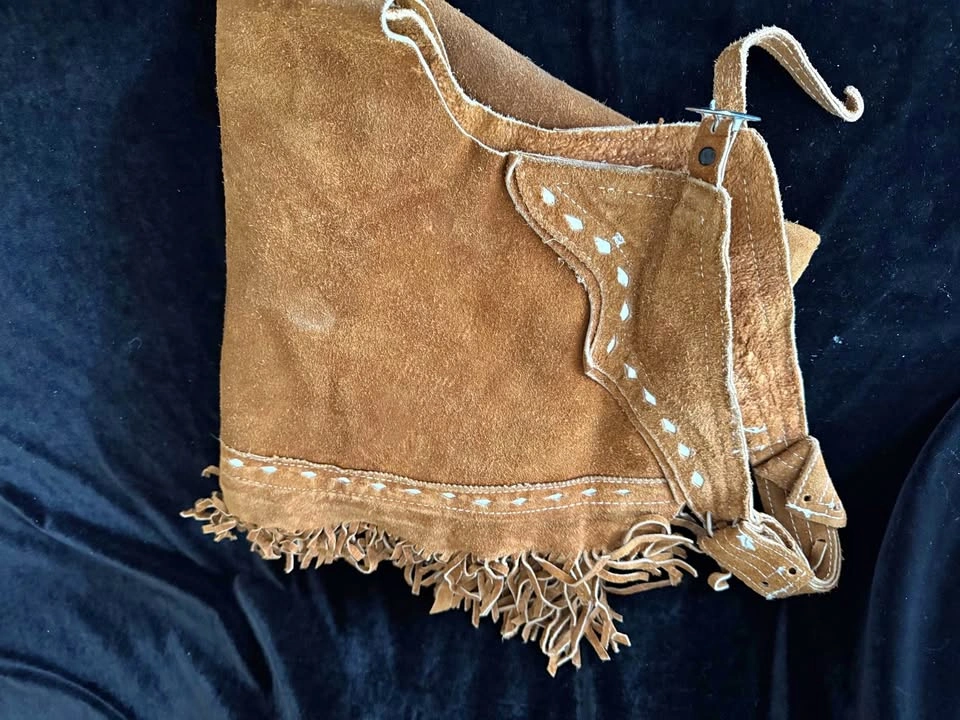 Vintage Brown Suede Leather Western Riding Chaps with Fringe
