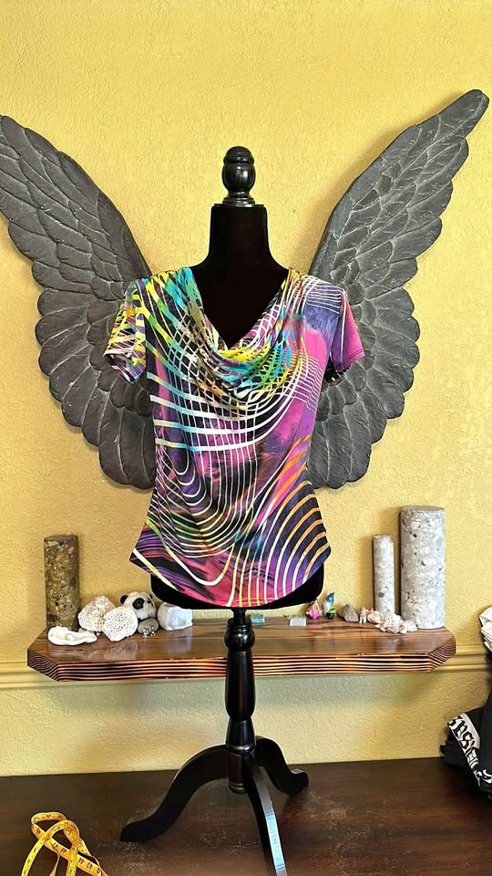 Frank Lyman Slouch Front Colourful Striped Tee Shirt