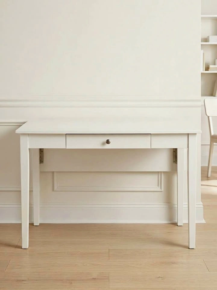 Ikea White Wooden Desk with Rear Drop-Leaf Extension & Drawer