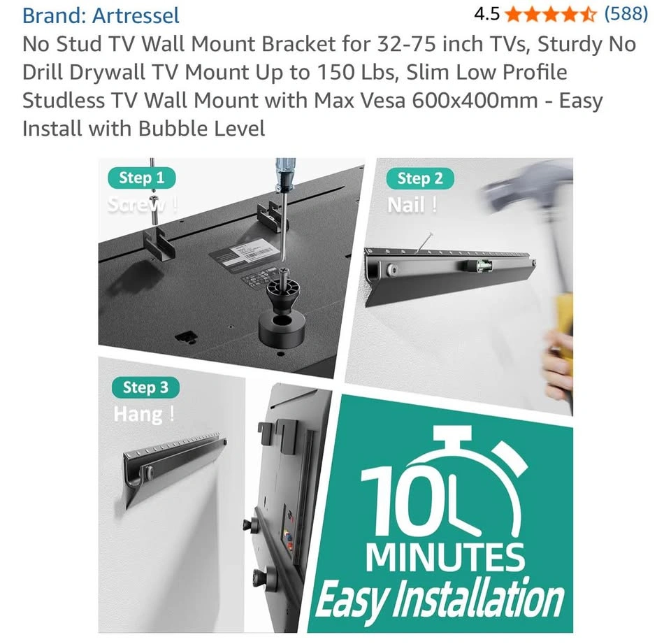 No Stud TV Wall Mount for 32-75 inch TVs-NEW - photo 5
