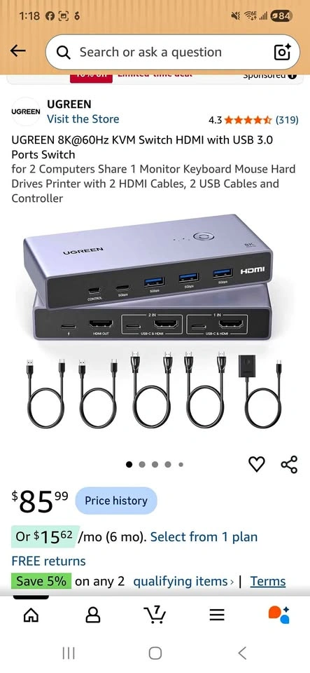 UGREEN 8K DisplayPort KVM Switch CM690