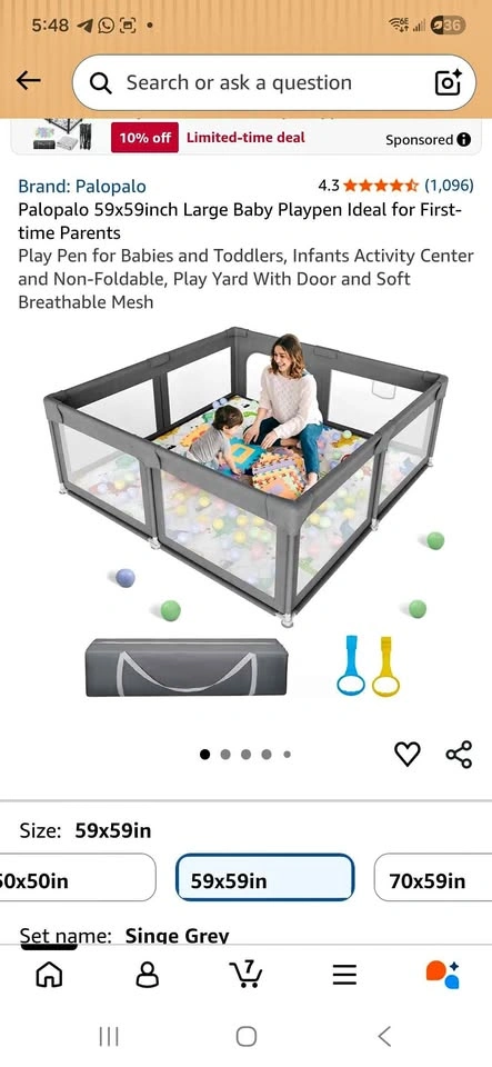 Palopalo 59x59" Large Baby Playpen