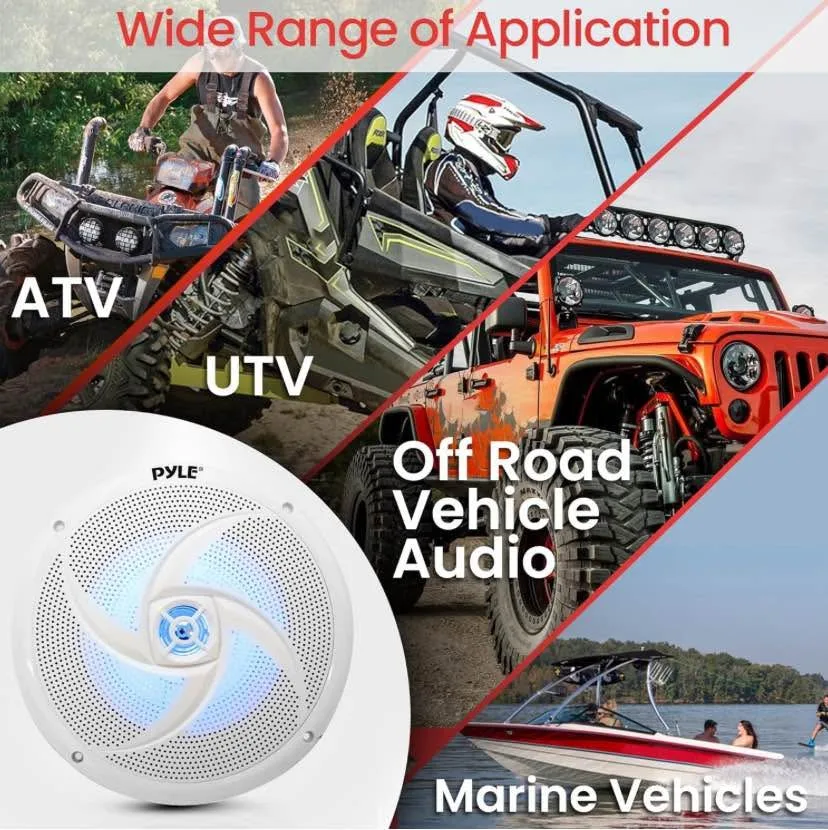 Pyle 8 Inch Marine Speakers - 160 Watt, White - Blue LED image indicator(4)