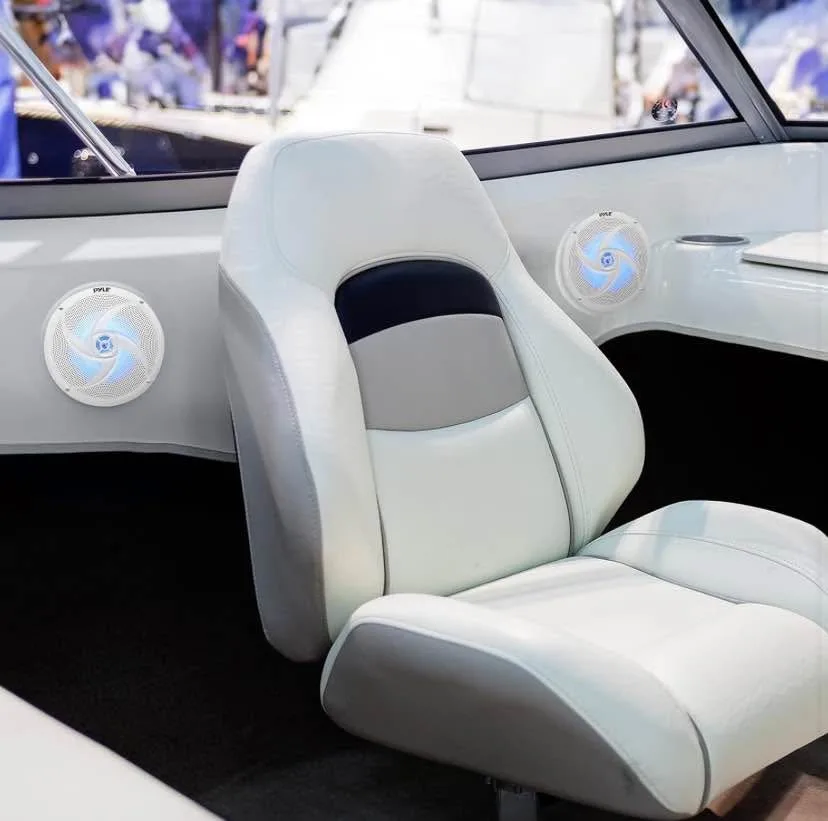 Pyle 8 Inch Marine Speakers - 160 Watt, White - Blue LED image indicator(5)