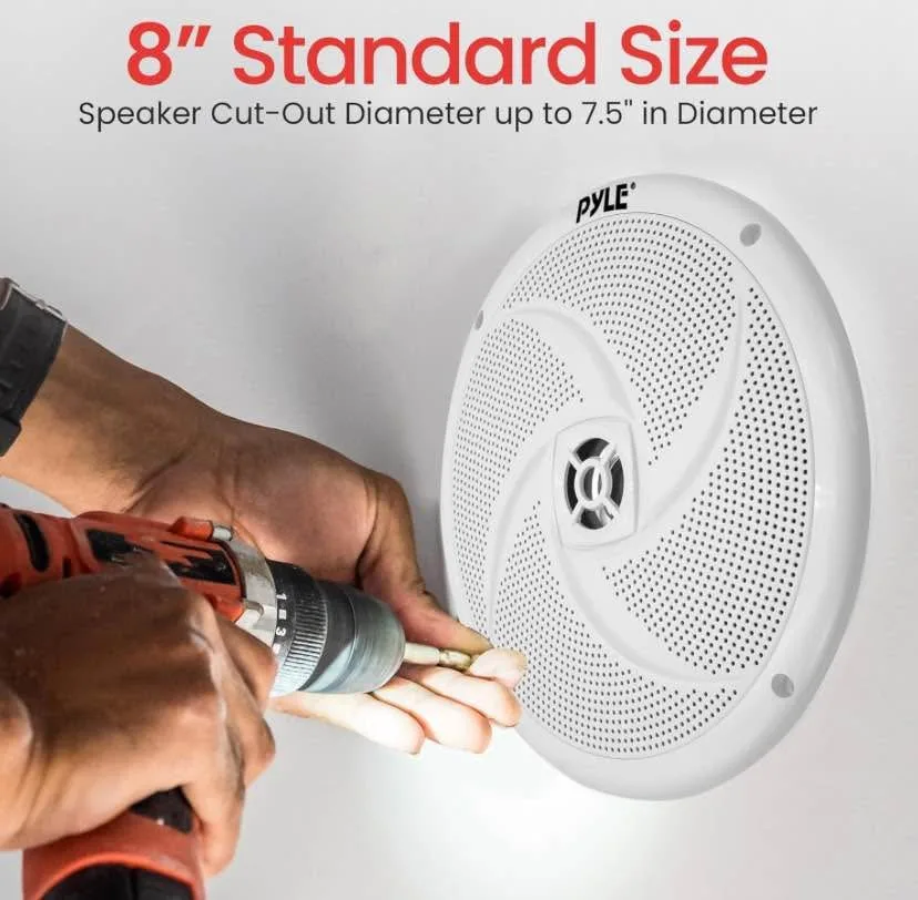 Pyle 8 Inch Marine Speakers - 160 Watt, White - Blue LED image indicator(7)