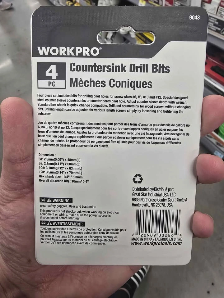WORKPRO 4-Piece Countersink Drill Bit Set 9043 - photo 2
