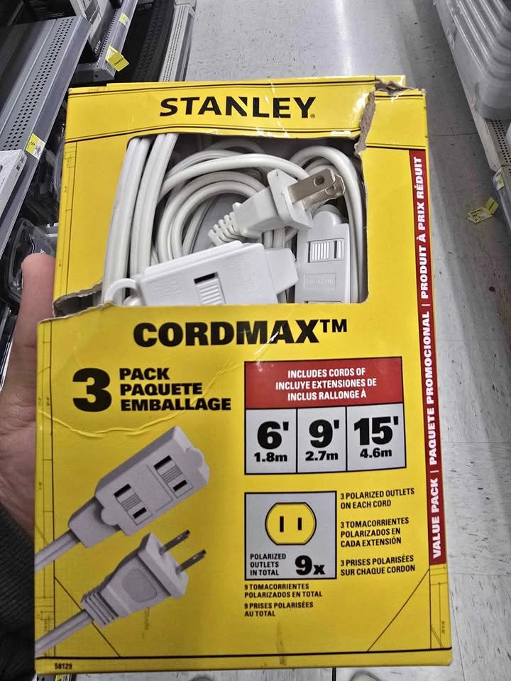 Stanley Cordmax 3-Pack Extension Cords (6', 9', 15')