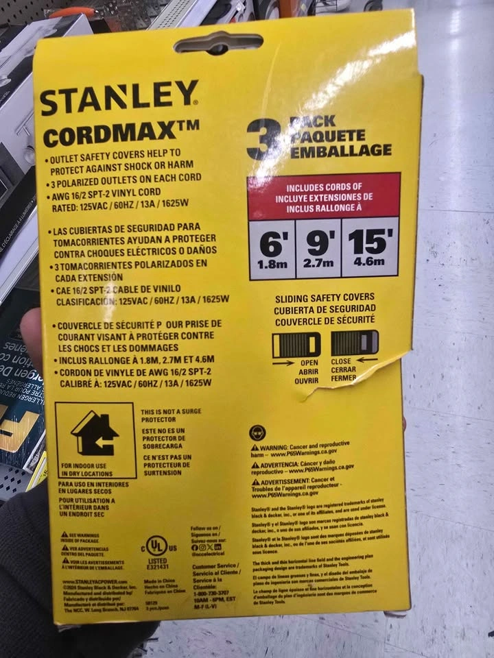 Stanley Cordmax 3-Pack Extension Cords (6', 9', 15') - photo 2