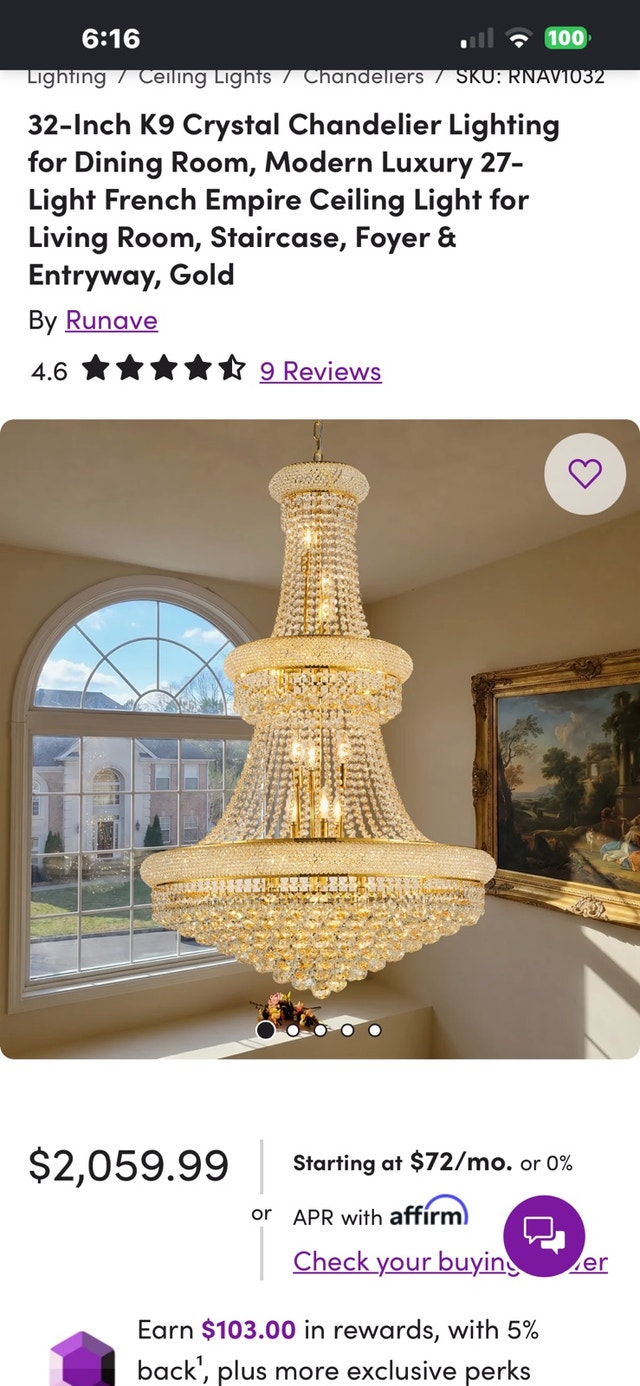 Runave 32-Inch K9 Crystal Chandelier