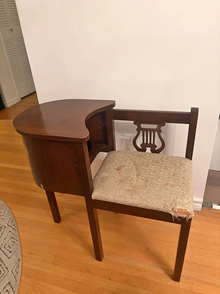 Vintage Wooden Telephone Gossip Bench