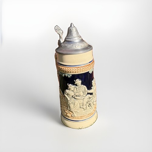 Vintage 19th Century German Beer Lidded Blue/White Stein - photo 3