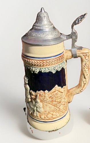 Vintage 19th Century German Beer Lidded Blue/White Stein - photo 4