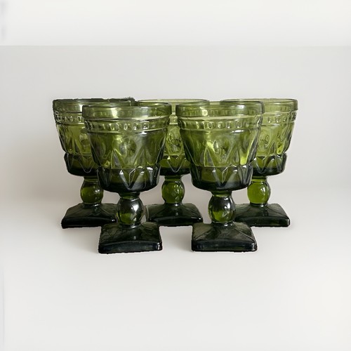 Indiana Glass Colony Park Lane Avocado Green Goblets Set of 5