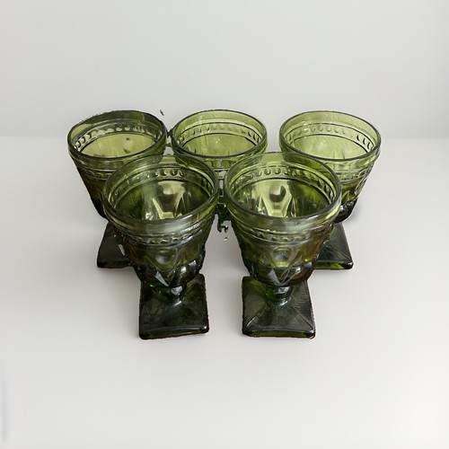 Indiana Glass Colony Park Lane Avocado Green Goblets Set of 5 - photo 2
