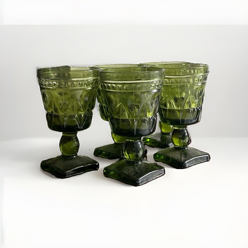 Indiana Glass Colony Park Lane Avocado Green Goblets Set of 5 - photo 3