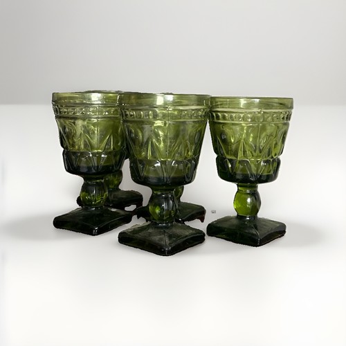 Indiana Glass Colony Park Lane Avocado Green Goblets Set of 5 - photo 4