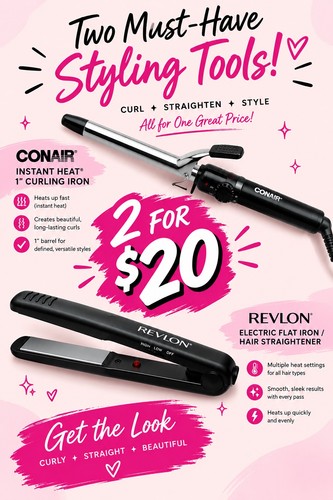 2 for $20 Conair 1” Curling Iron & Revlon Flat Iron