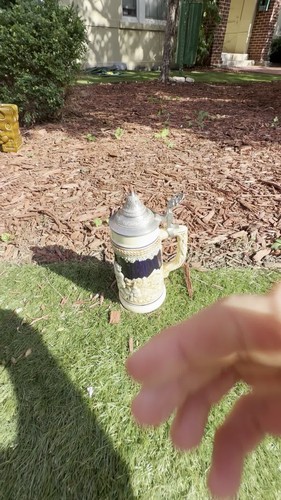 Vintage 19th Century German Beer Lidded Blue/White Stein 1/2L - photo 2