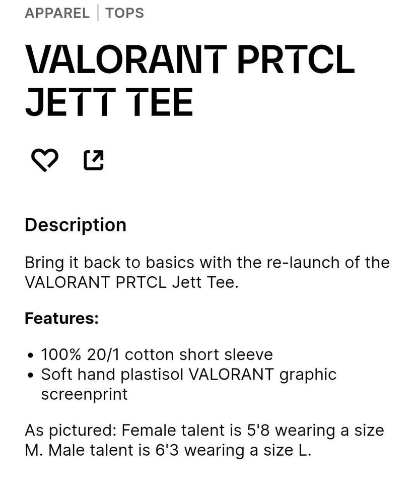VALORANT PRTCL Jett Tee (Large Men's) - photo 3