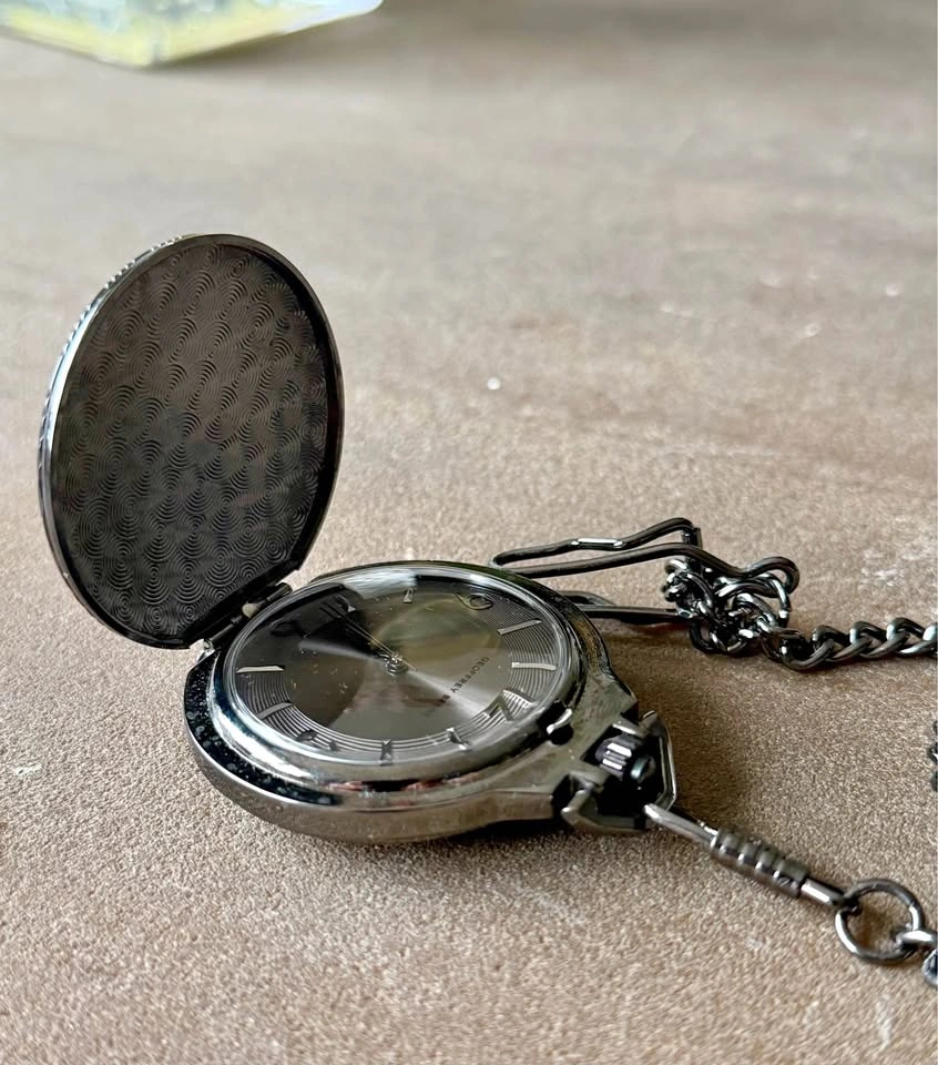 Geoffrey Beene Gunmetal Pocket Watch