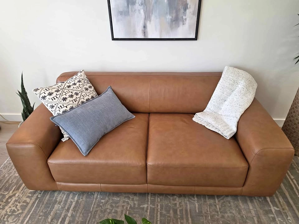 Urban Barn Beau Real Leather Sofa - Leo Tan (99% New!)