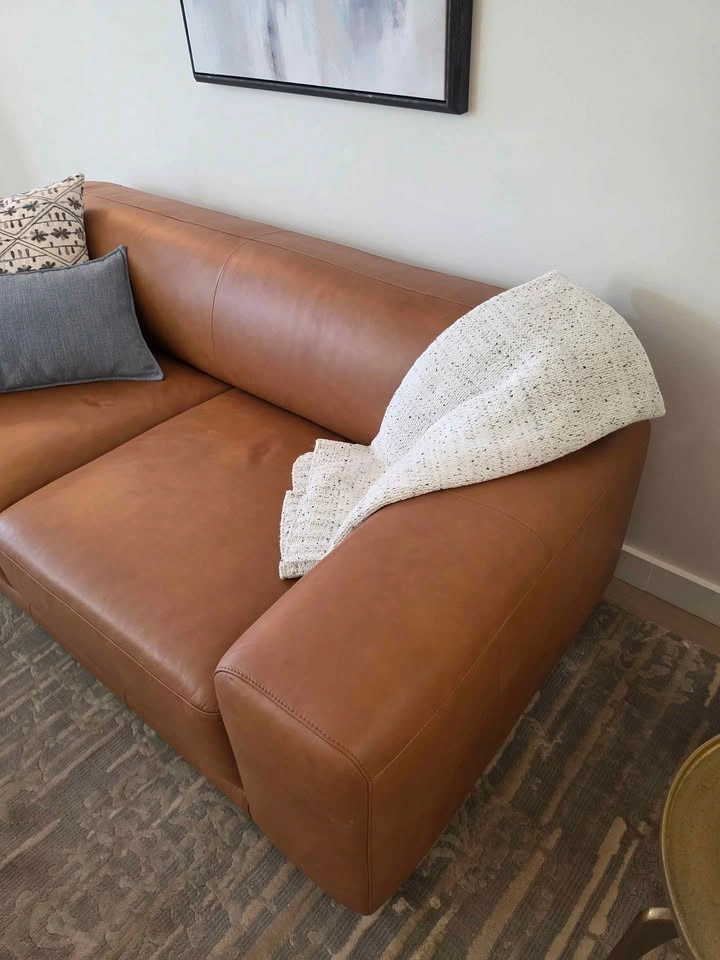 Urban Barn Beau Real Leather Sofa - Leo Tan (99% New!) - photo 2