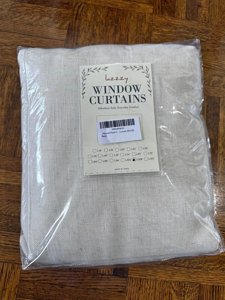 Brand New Sealed Lazzzy Natural Pinch Pleat Window Curtains 40x1