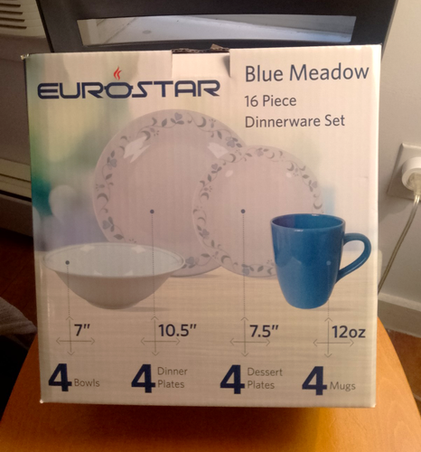 EUROSTAR Blue Meadow 16pc Ceramic Dinnerware Set
