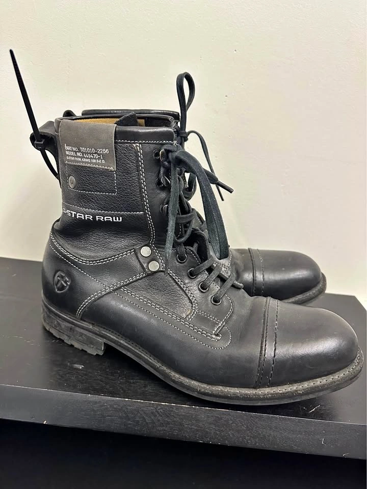 G-Star Raw Black Leather Combat Boots US 10