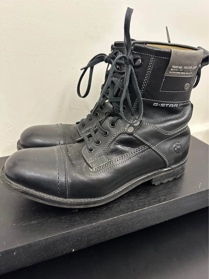 G-Star Raw Black Leather Combat Boots US 10 - photo 3