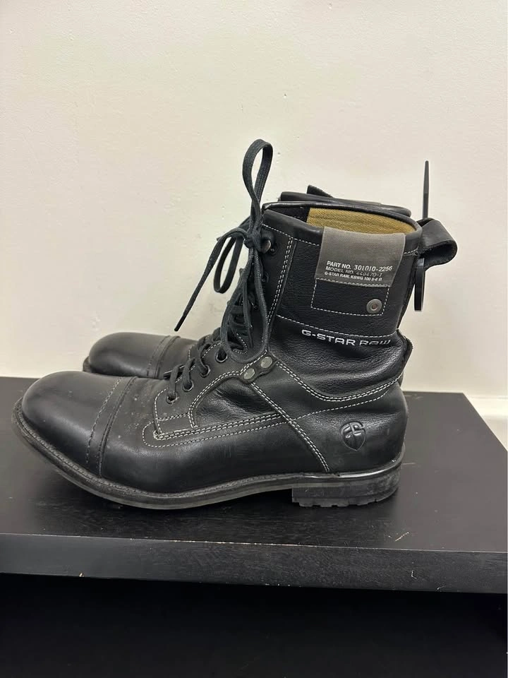 G-Star Raw Black Leather Combat Boots US 10 - photo 5
