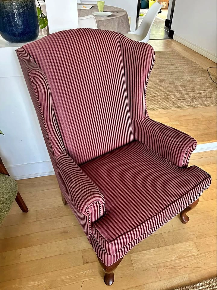 Striped Wingback Armchair (some minor wear on the back)
