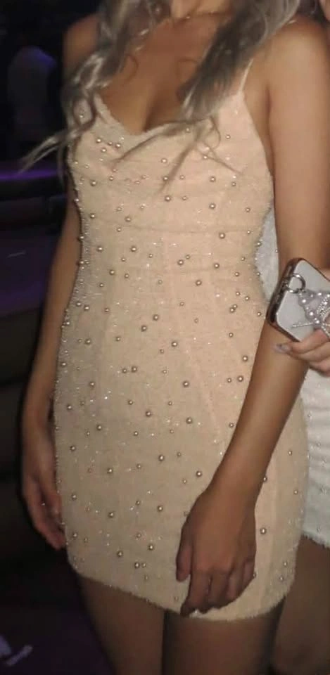 Oh Polly Pearl Embellished Dress in Beige - photo 4