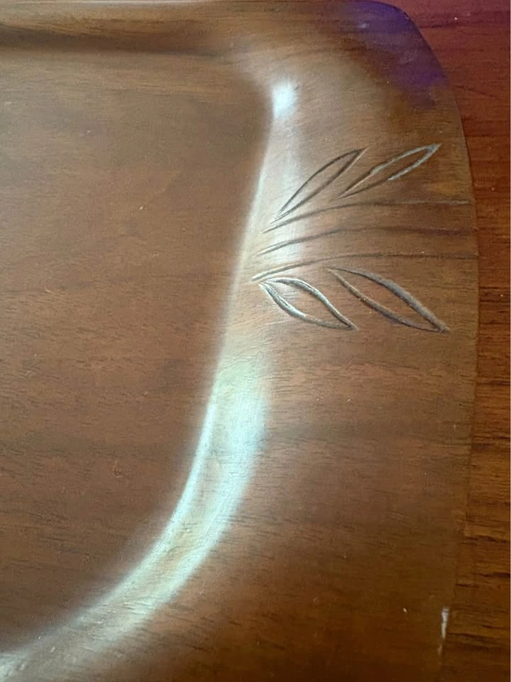 Vintage 1940’s Carved Mid-Century Wooden Serving Tray - photo 3