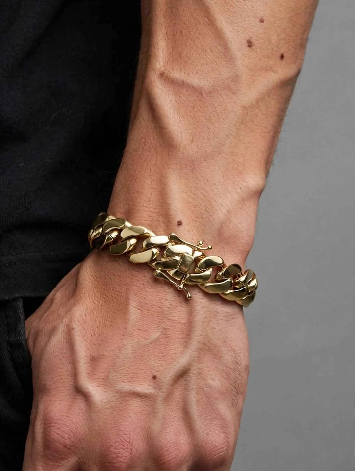 14K Gold Cuban Link Chain Necklace and Bracelet Set - photo 3