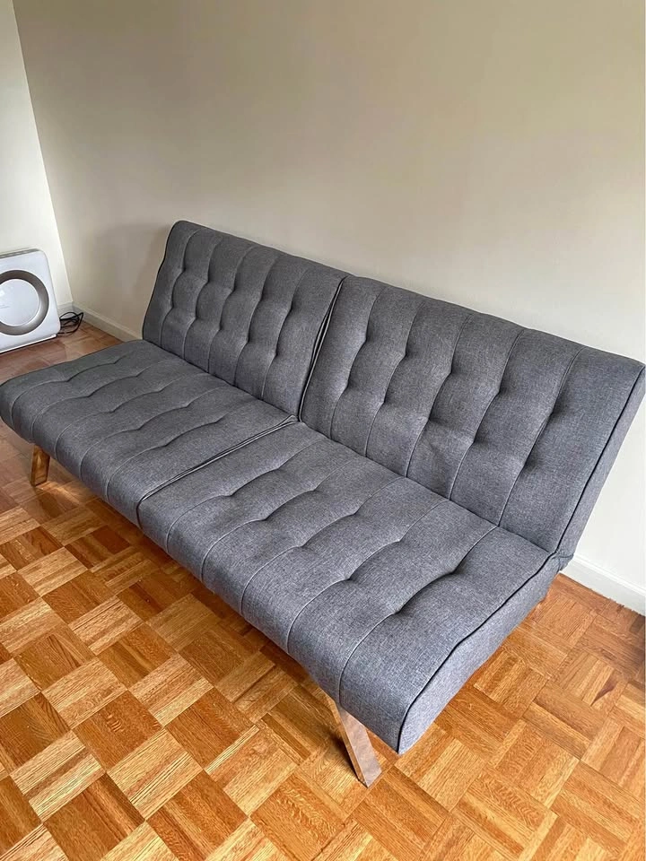 Grey Tufted Split-Back Futon Sofa Bed
