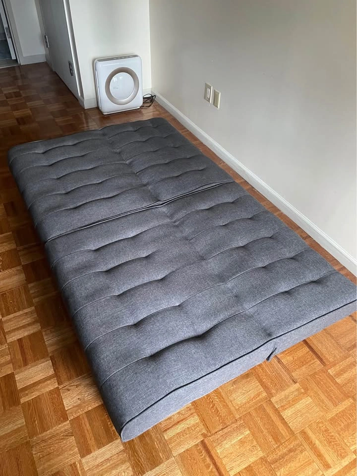 Grey Tufted Split-Back Futon Sofa Bed - photo 2