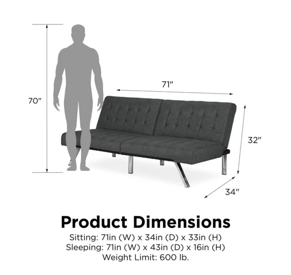 Grey Tufted Split-Back Futon Sofa Bed - photo 3